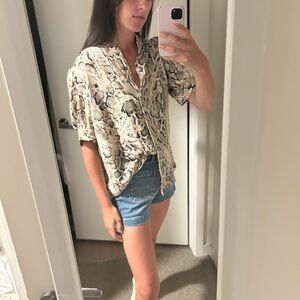 DKNY Snake Print Blouse - Beige and Black